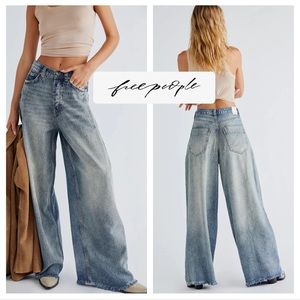 Free People Old West Sloughy Wide Leg Jeans Dirt Road Blue Size 29